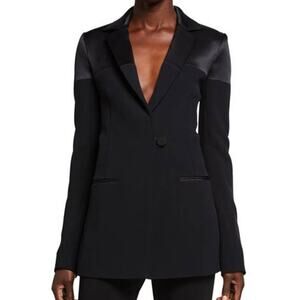 Cushnie NWT Satin Panel Cady Jacket Black Size 2 MSRP $1,594 Silk One Button